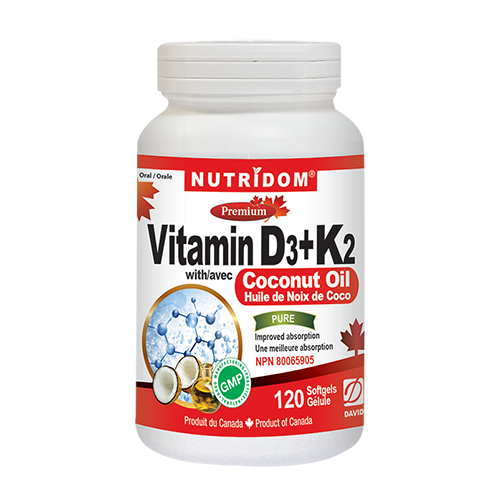 Nutridom Vitamin D3+K2 with COCONUT Oil 120caps