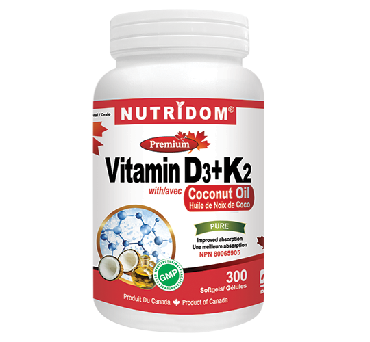 Nutridom Vitamin D3+K2 with COCONUT Oil 300caps